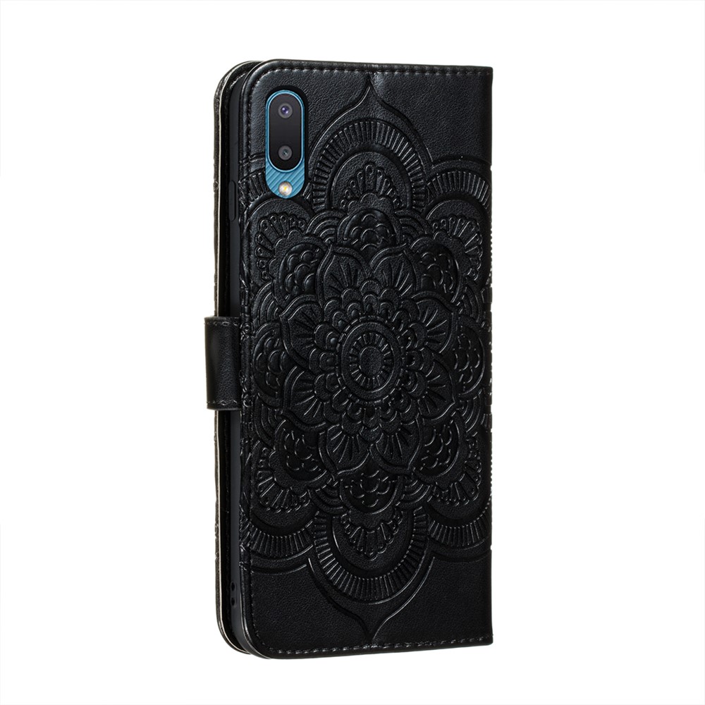Imprint Mandala Flower Stand Leather Case for Samsung Galaxy A02 / M02 (EU Version) - Black-3