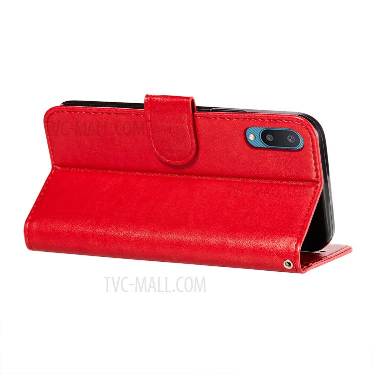 Imprinted Flower Vine Wallet PU Leather + TPU Case with Lanyard for Samsung Galaxy A02 / M02 (EU Version) - Red-6