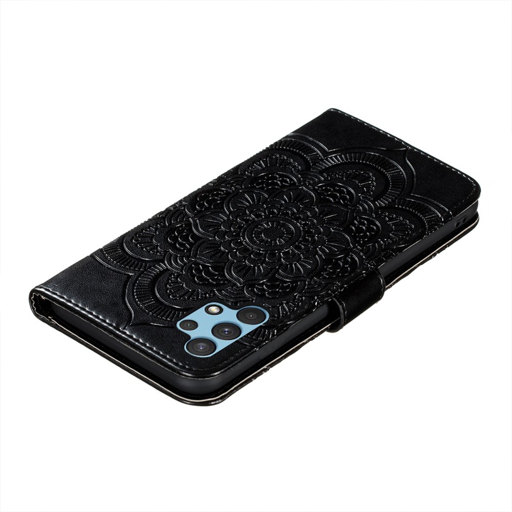 Imprint Mandala Flower Stand for Samsung Galaxy A32 4G Leather Case - Black-6