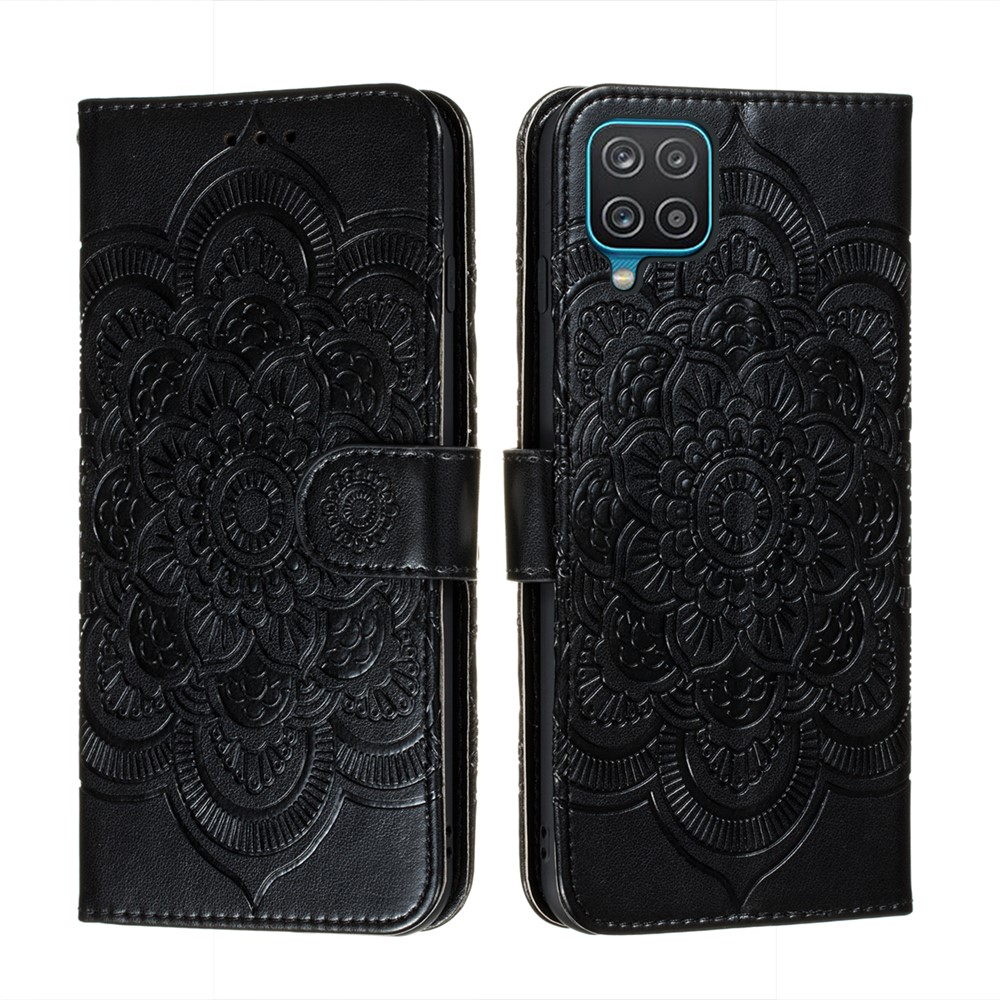 Imprint Mandala Flower Stand Leather Case for Samsung Galaxy F62 / M62 - Black-1