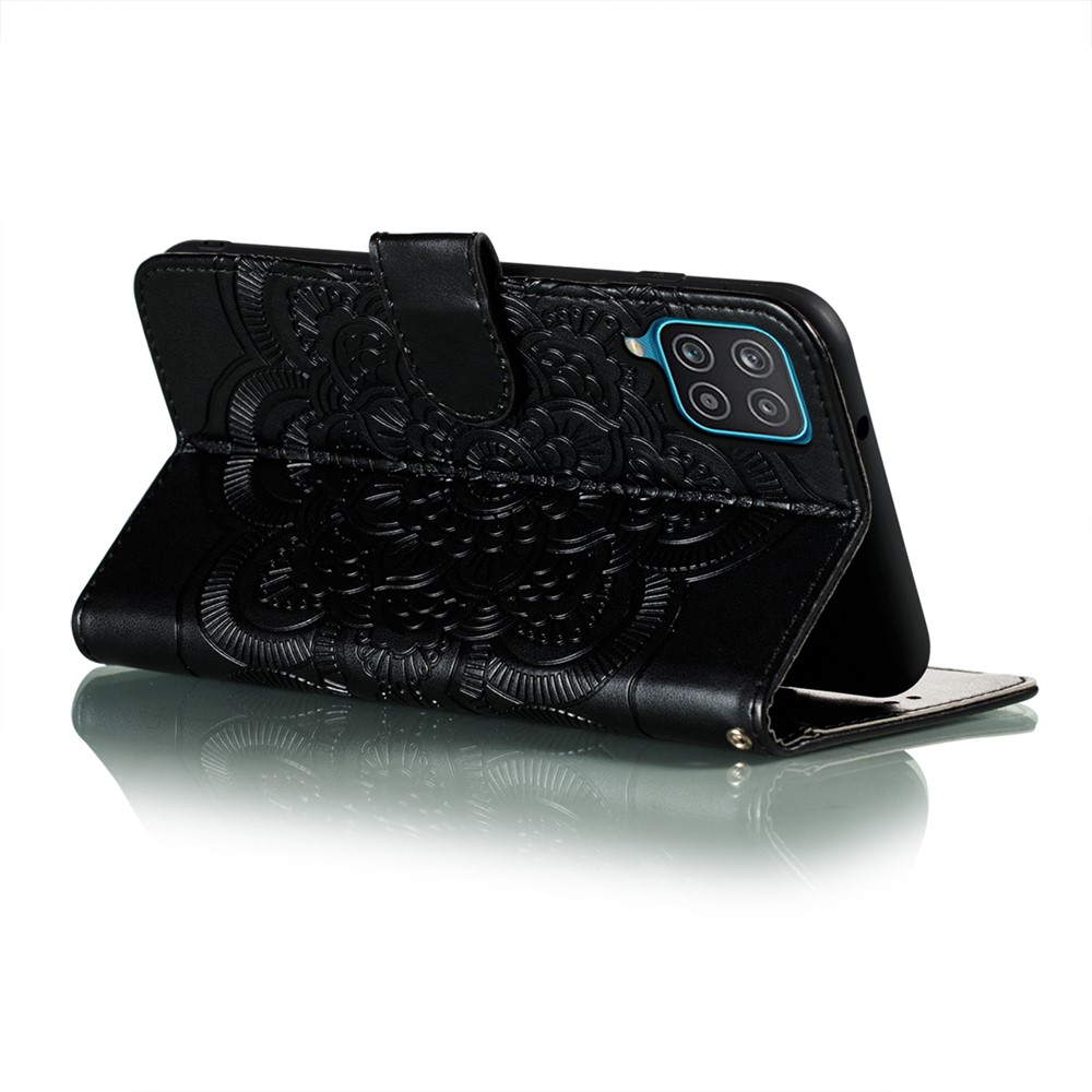Imprint Mandala Flower Stand Leather Case for Samsung Galaxy F62 / M62 - Black-5