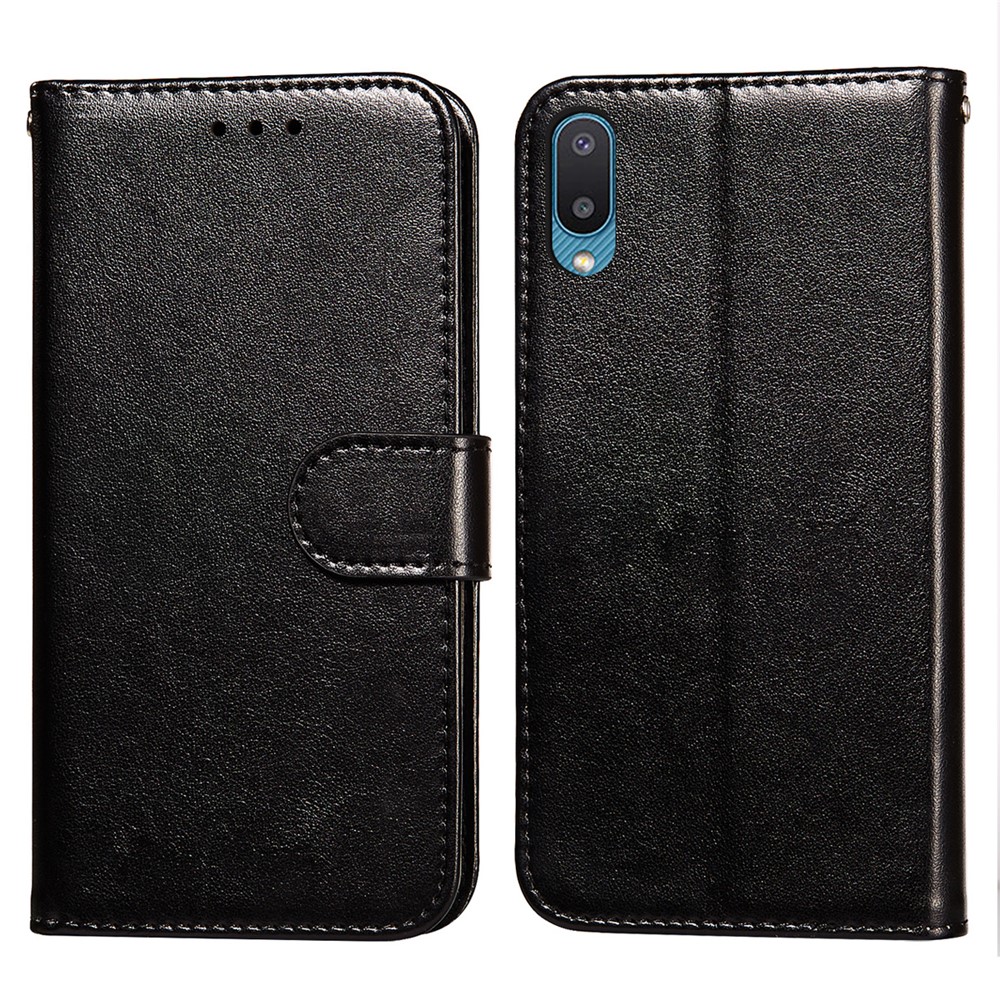 Dual-sided Magnetic Clasp Leather Wallet Stand Phone Case Shell for Samsung Galaxy M02 / A02 - Black-1