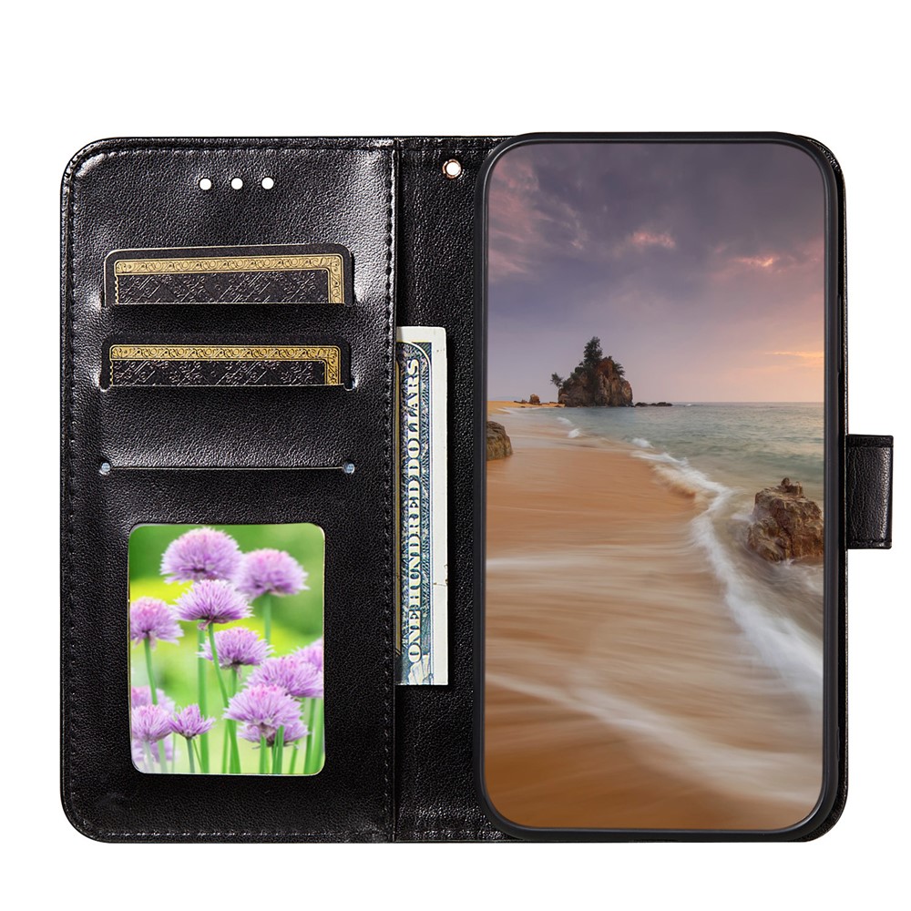 Dual-sided Magnetic Clasp Leather Wallet Stand Phone Case Shell for Samsung Galaxy M02 / A02 - Black-4