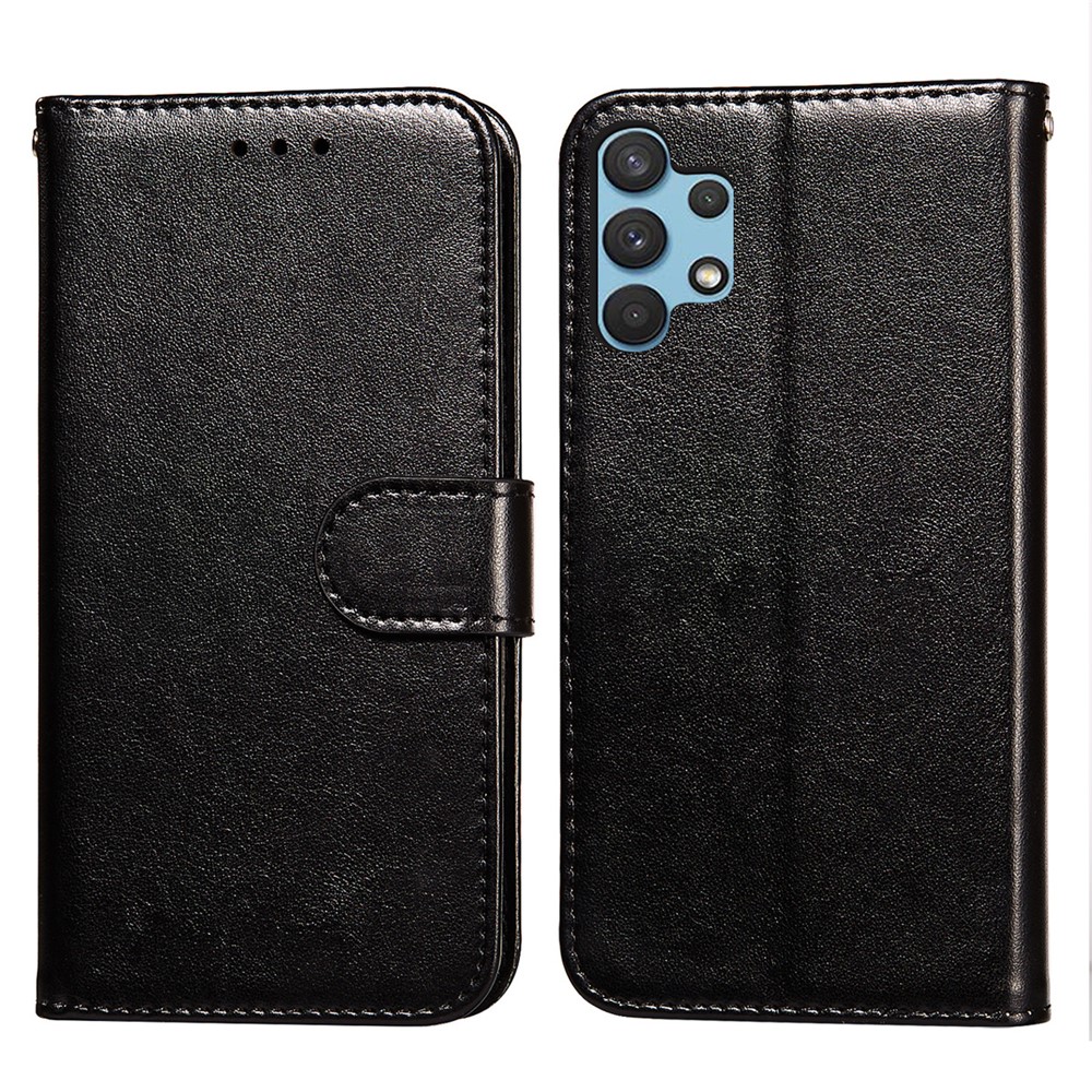 Dual-sided Magnetic Clasp Leather Wallet Stand Phone Case Shell for Samsung Galaxy A32 4G - Black-1