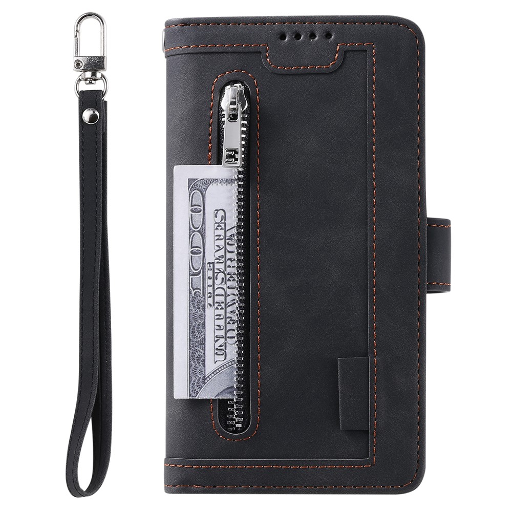 Leather Coated TPU Wallet Phone Stand Case with 9 Card Slots Kickstand Shell for Samsung Galaxy A72 5G / 4G - Black-1
