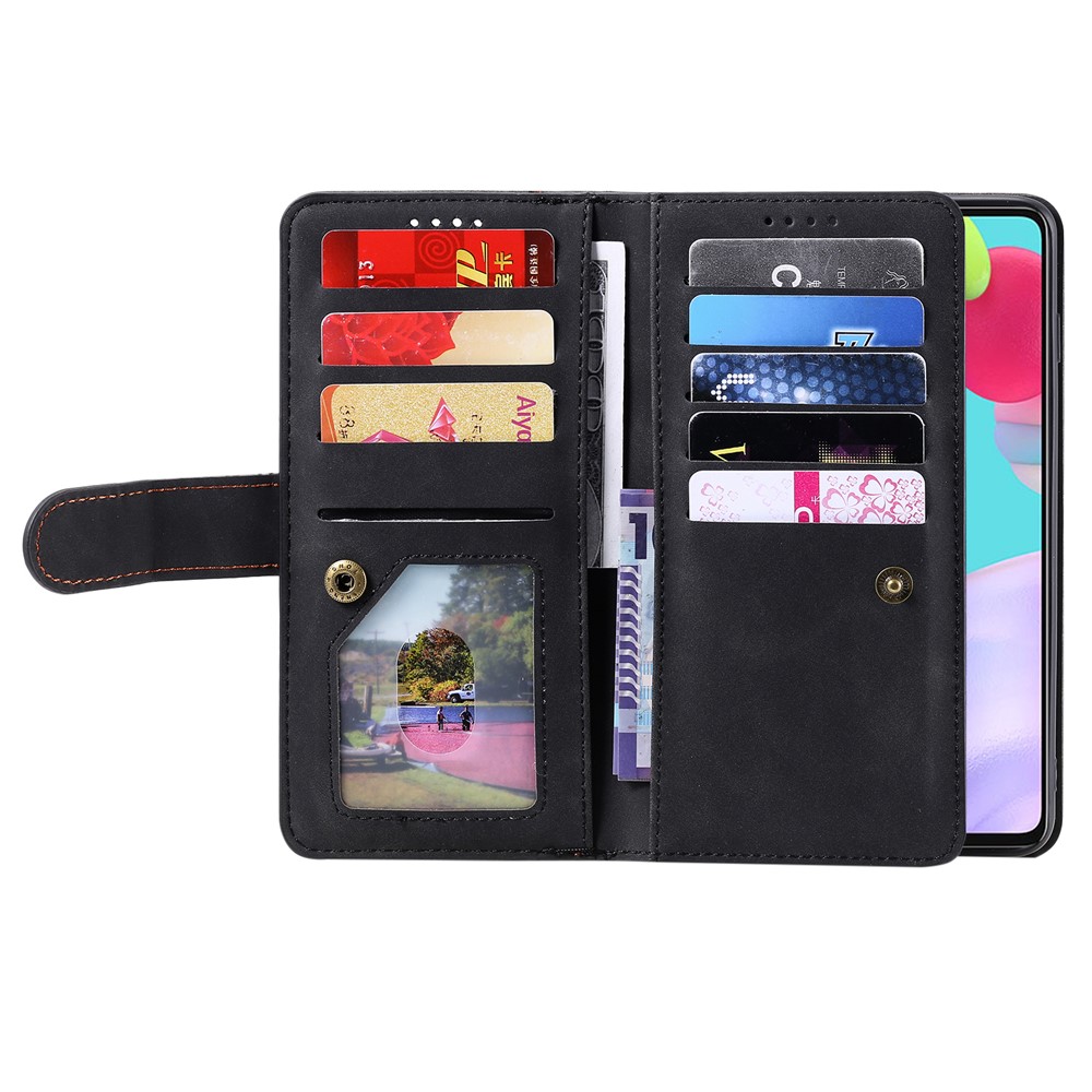 Leather Coated TPU Wallet Phone Stand Case with 9 Card Slots Kickstand Shell for Samsung Galaxy A72 5G / 4G - Black-4