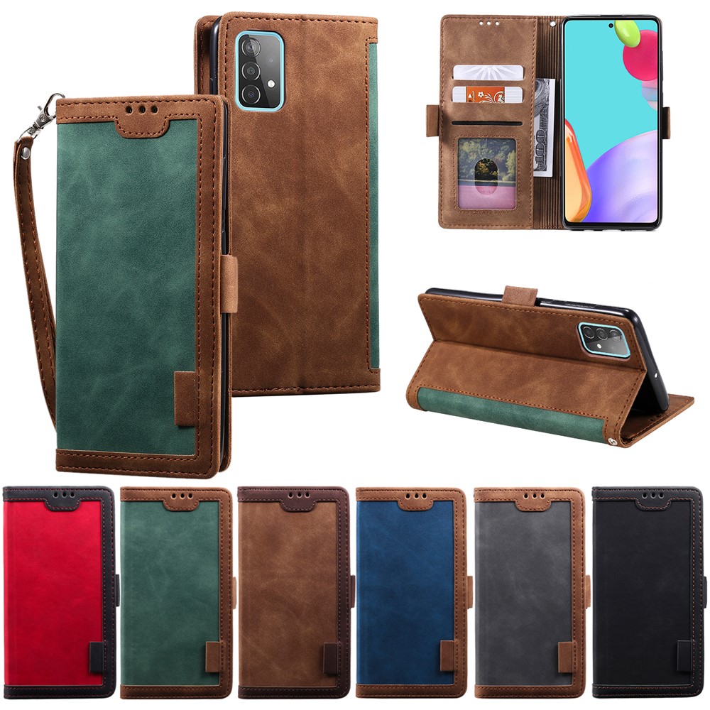 Vintage Splicing Style Wallet Stand Leather Flip Phone Casing for Samsung Galaxy A52 4G / 5G - Black-7
