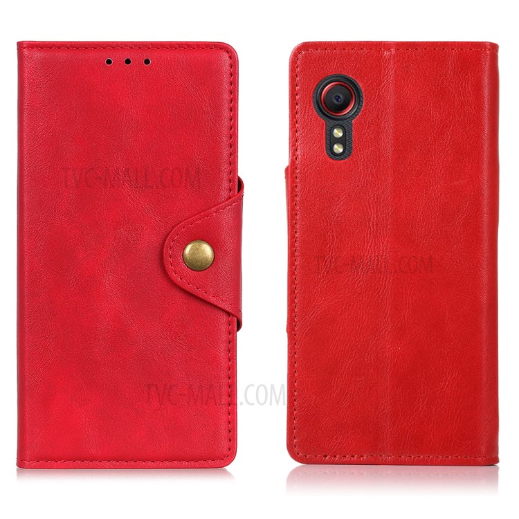 Brass Buckle Magnetic Closure PU Leather Case with Wallet Stand Design for Samsung Galaxy Xcover 5 - Red-1