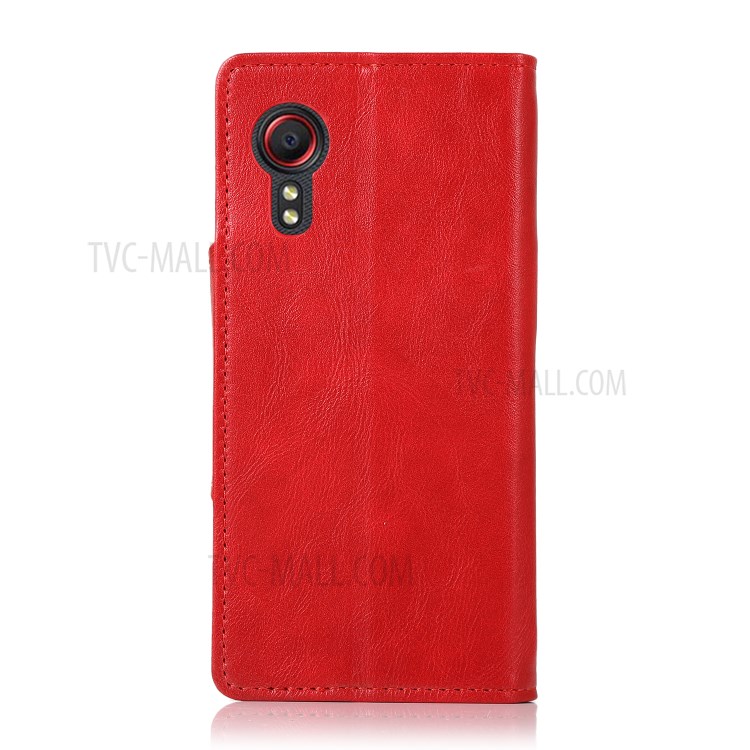 Brass Buckle Magnetic Closure PU Leather Case with Wallet Stand Design for Samsung Galaxy Xcover 5 - Red-2