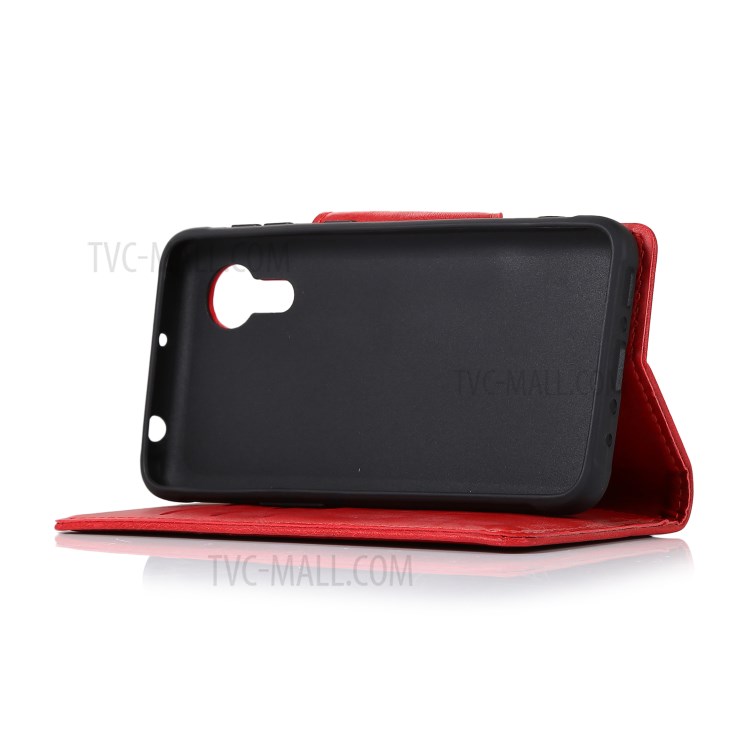 Brass Buckle Magnetic Closure PU Leather Case with Wallet Stand Design for Samsung Galaxy Xcover 5 - Red-4