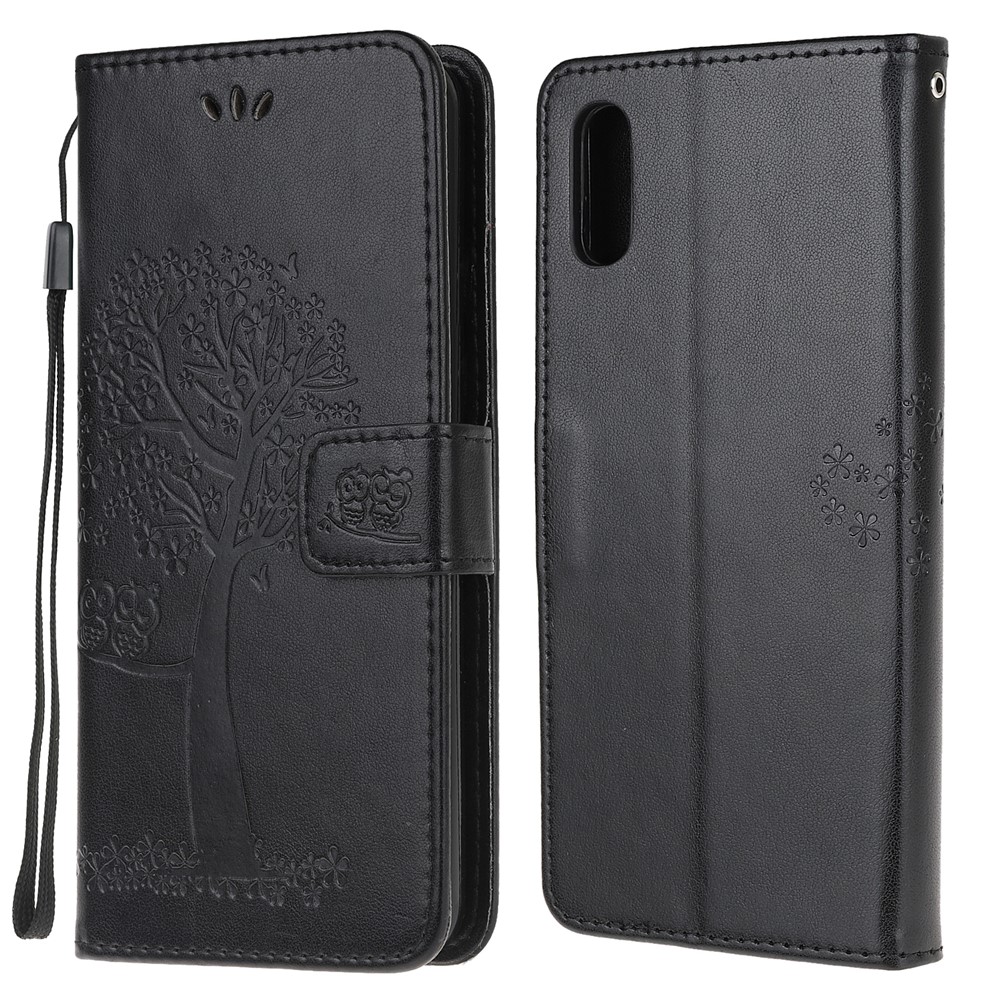 Owl and Tree Pattern Printing Design Leather Wallet Phone Cover for Samsung Galaxy Xcover 5 - Black-1
