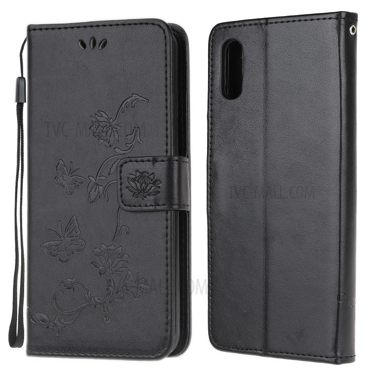 Imprint Butterfly Flower Leather Wallet Stand Phone Cover for Samsung Galaxy Xcover 5 - Black-1