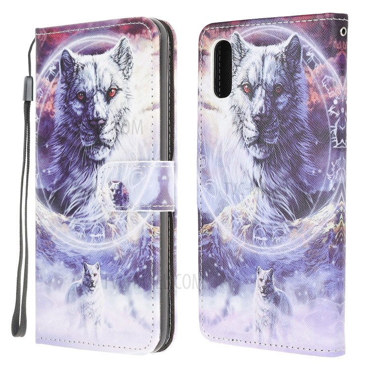 3D Pattern Printing Cross Texture Leather Wallet Stand Case Shell for Samsung Galaxy Xcover 5 - Wolf-1