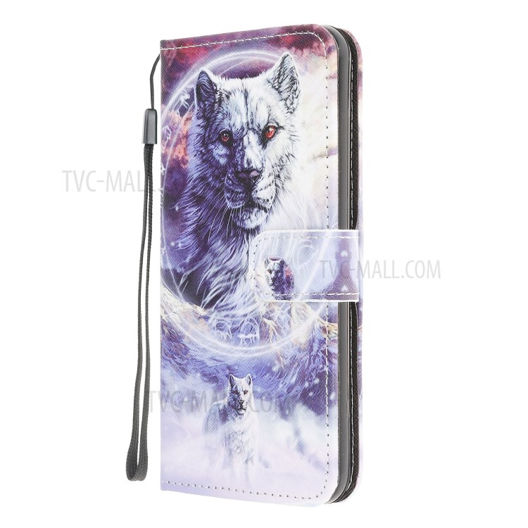 3D Pattern Printing Cross Texture Leather Wallet Stand Case Shell for Samsung Galaxy Xcover 5 - Wolf-2