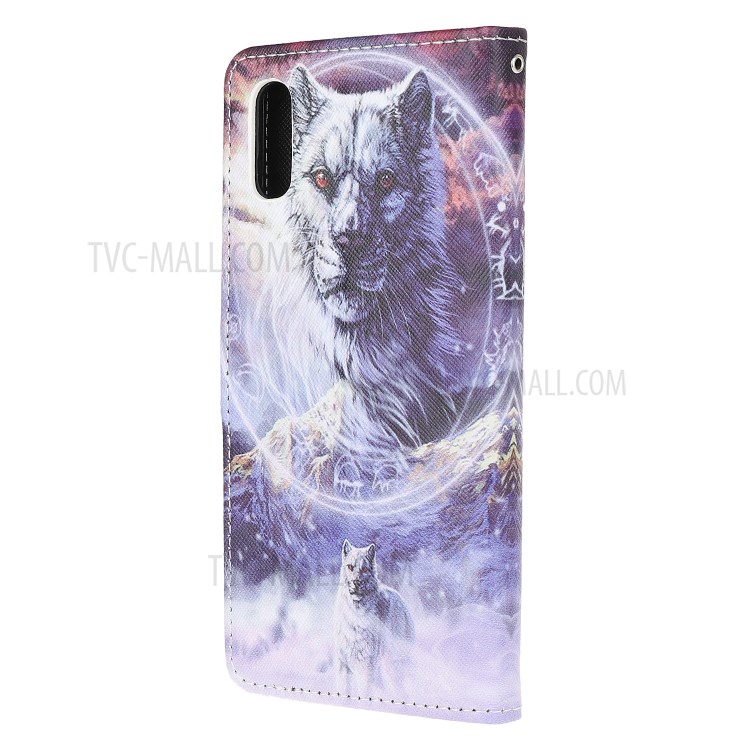 3D Pattern Printing Cross Texture Leather Wallet Stand Case Shell for Samsung Galaxy Xcover 5 - Wolf-3