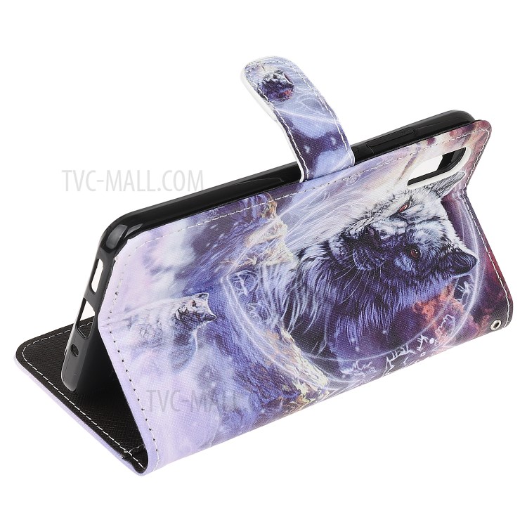 3D Pattern Printing Cross Texture Leather Wallet Stand Case Shell for Samsung Galaxy Xcover 5 - Wolf-4