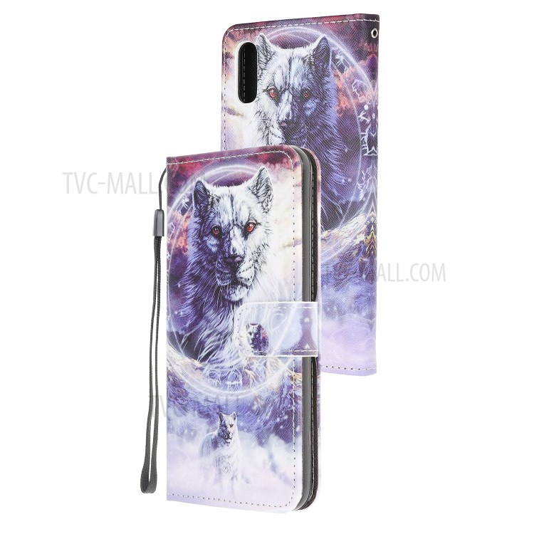 3D Pattern Printing Cross Texture Leather Wallet Stand Case Shell for Samsung Galaxy Xcover 5 - Wolf-7