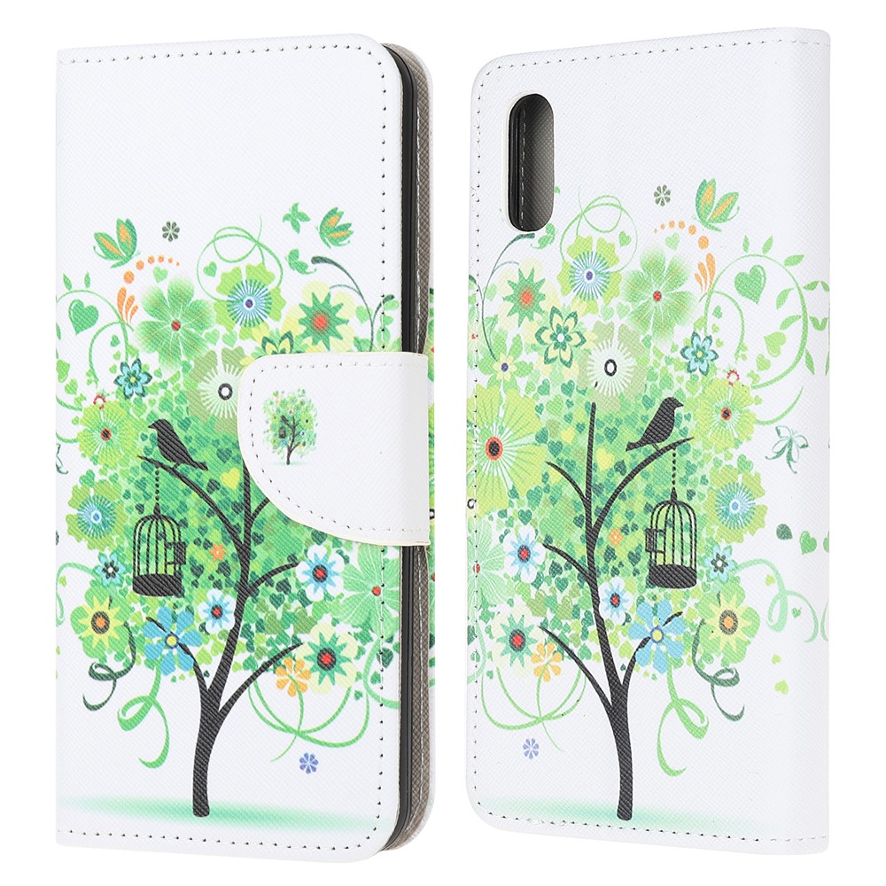 3D Pattern Printing Cross Texture Leather Wallet Stand Case Shell for Samsung Galaxy Xcover 5 - Green Tree-1
