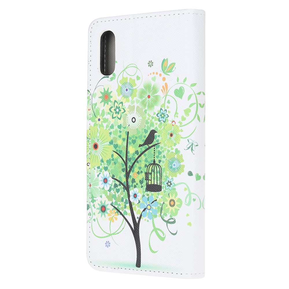 3D Pattern Printing Cross Texture Leather Wallet Stand Case Shell for Samsung Galaxy Xcover 5 - Green Tree-3