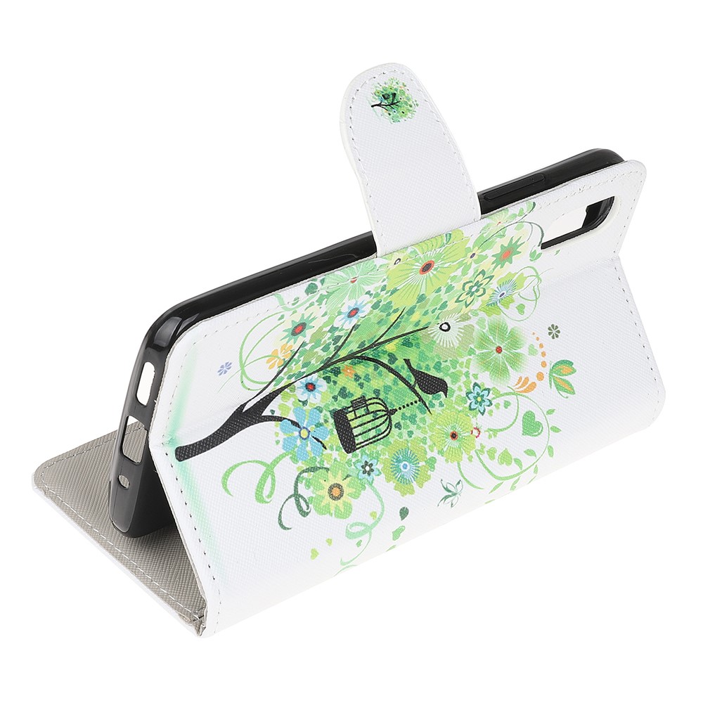 3D Pattern Printing Cross Texture Leather Wallet Stand Case Shell for Samsung Galaxy Xcover 5 - Green Tree-4