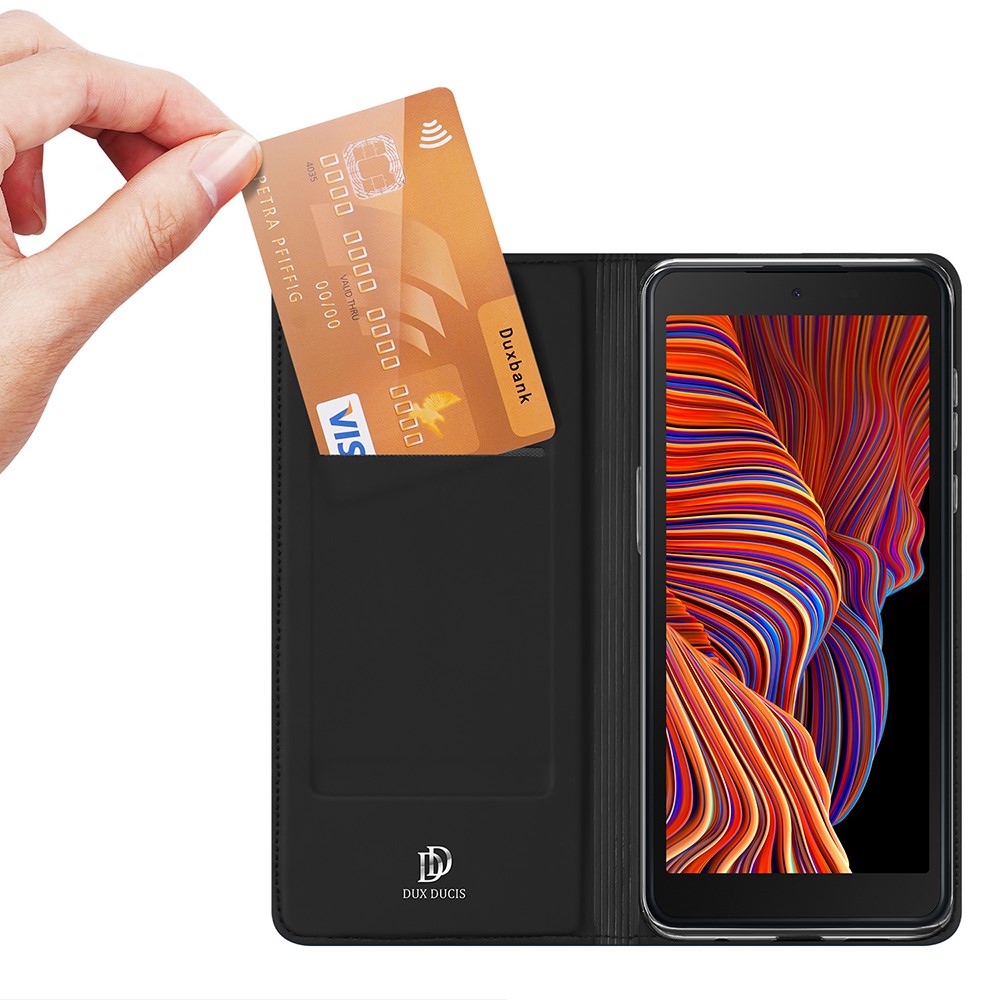 Dux Ducis Skin Pro Series Folio Flip Card Slot Glatte Leder -handy -handy -hülle Für Samsung Galaxy Xcover 5 - Schwarz