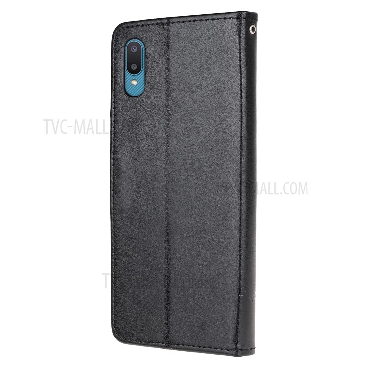 Imprint Butterfly Flower Leather Wallet Stand Phone Cover for Samsung Galaxy M02 / Galaxy A02 (EU Version) - Black-2