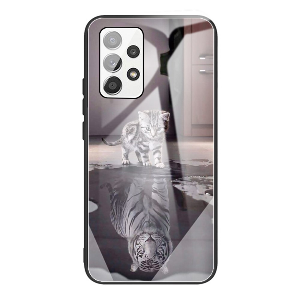 Pattern Printing Tempered Glass + TPU Hybrid Phone Case Cover for Samsung Galaxy A72 4G/5G - Cat and Tiger-1