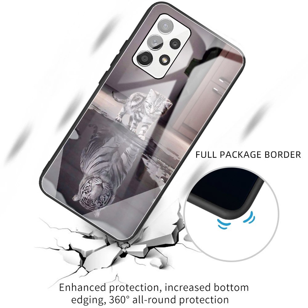 Pattern Printing Tempered Glass + TPU Hybrid Phone Case Cover for Samsung Galaxy A72 4G/5G - Cat and Tiger-2