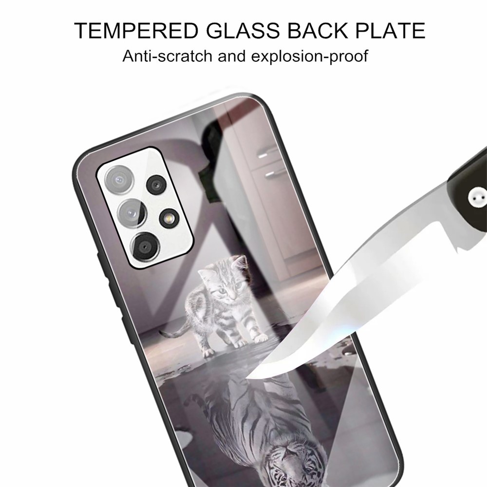 Pattern Printing Tempered Glass + TPU Hybrid Phone Case Cover for Samsung Galaxy A72 4G/5G - Cat and Tiger-3