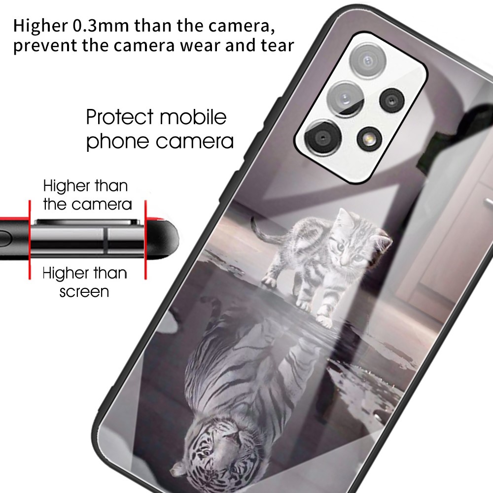 Pattern Printing Tempered Glass + TPU Hybrid Phone Case Cover for Samsung Galaxy A72 4G/5G - Cat and Tiger-4