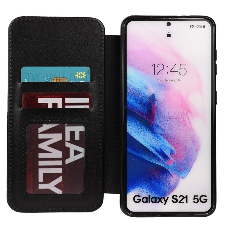Stitching Rhombus Crown Leather Phone Case Stand with Card Slots for Samsung Galaxy S21+ 5G - Black-3
