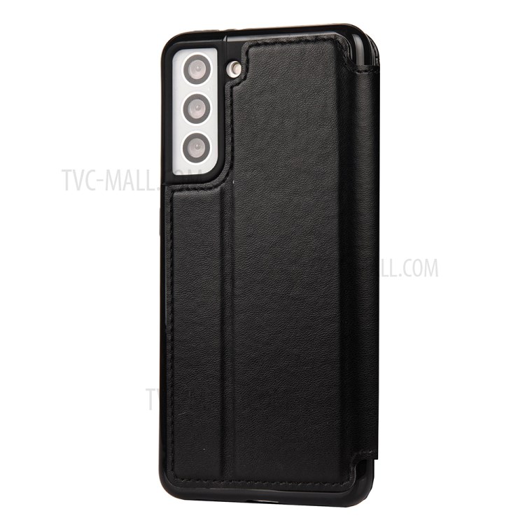 Crown Grid Pattern Flip Leather Phone Case Stand Card Holder for Samsung Galaxy S21 5G - Black-2
