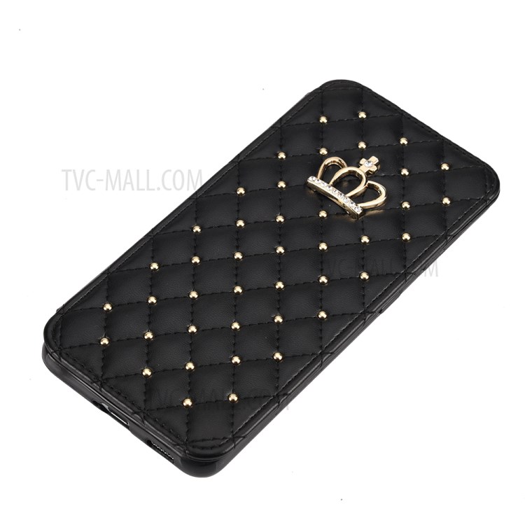 Crown Grid Pattern Flip Leather Phone Case Stand Card Holder for Samsung Galaxy S21 5G - Black-5