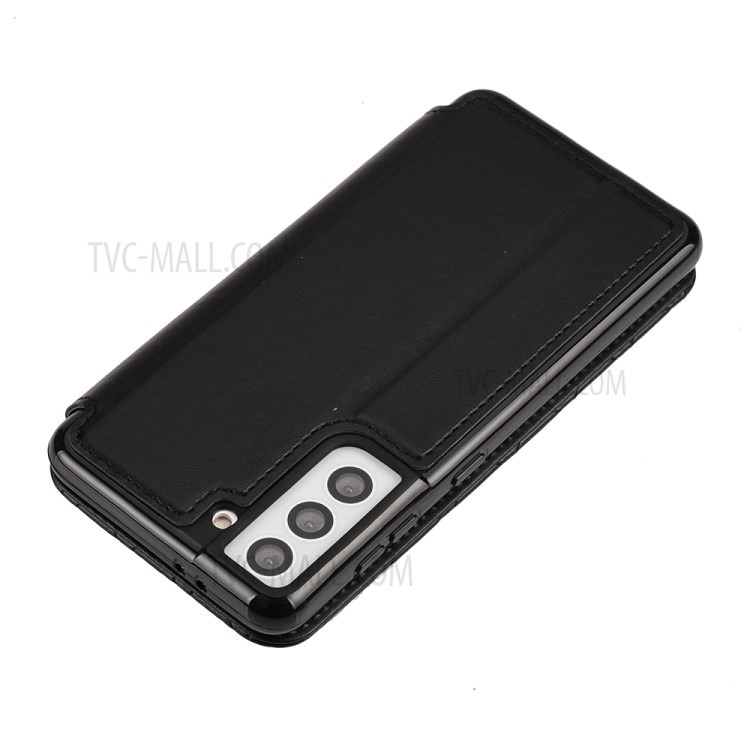 Crown Grid Pattern Flip Leather Phone Case Stand Card Holder for Samsung Galaxy S21 5G - Black-6