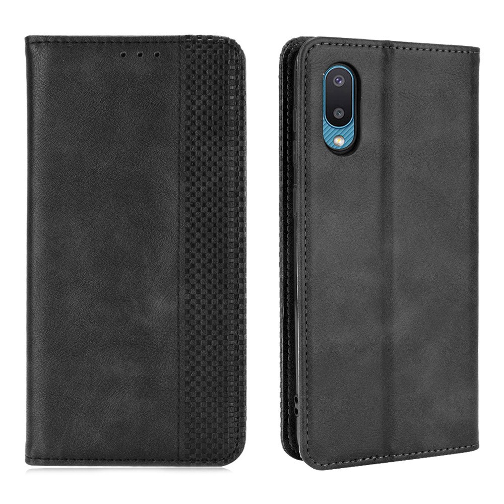 Magnetic Vintage Style Phone Case Wallet Stand Leather Cover for Samsung Galaxy M02 / Galaxy A02 - Black-1