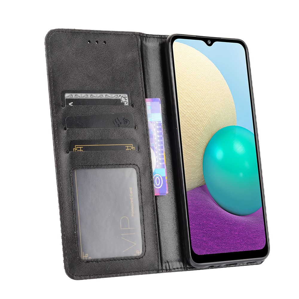 Magnetic Vintage Style Phone Case Wallet Stand Leather Cover for Samsung Galaxy M02 / Galaxy A02 - Black-2