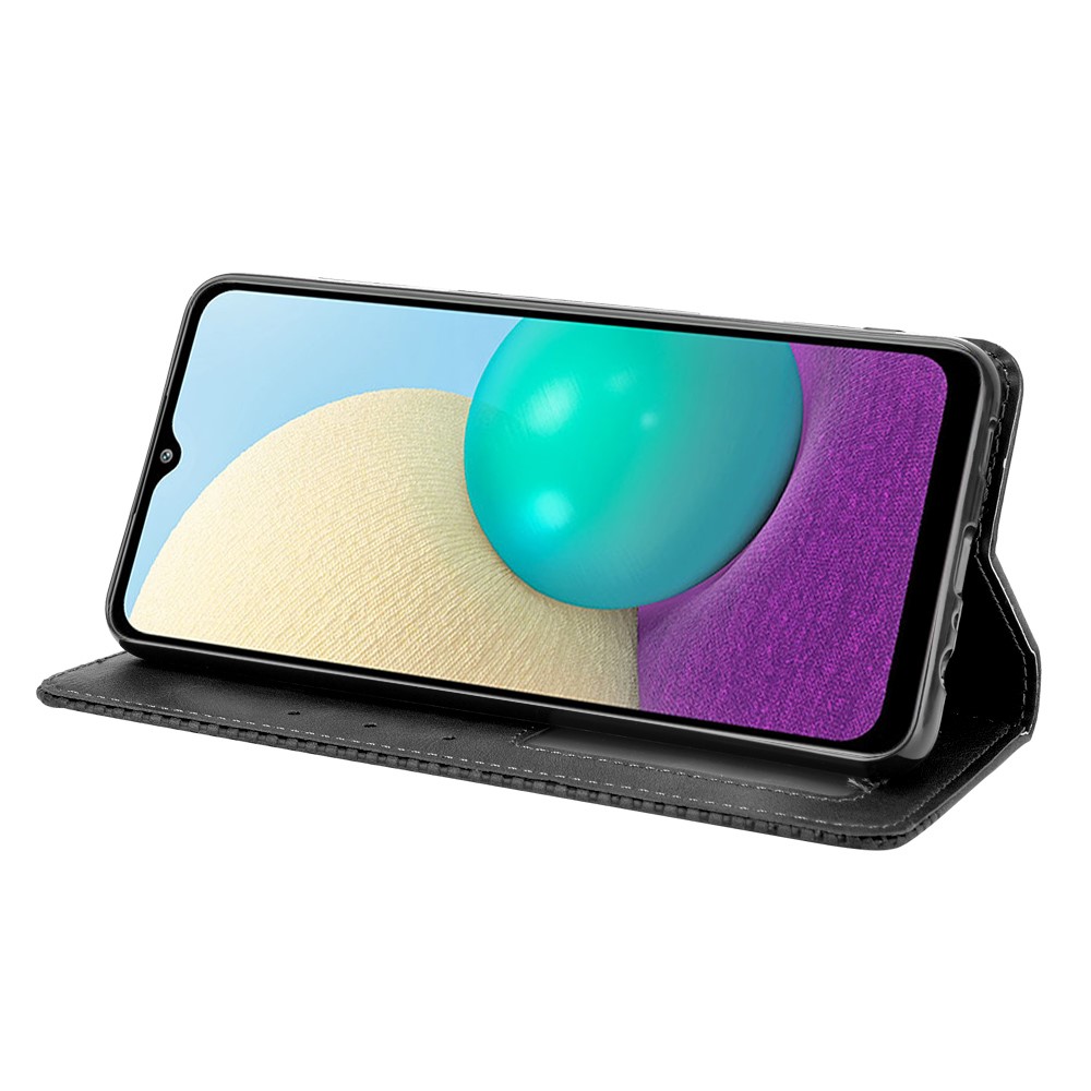 Magnetic Vintage Style Phone Case Wallet Stand Leather Cover for Samsung Galaxy M02 / Galaxy A02 - Black-3