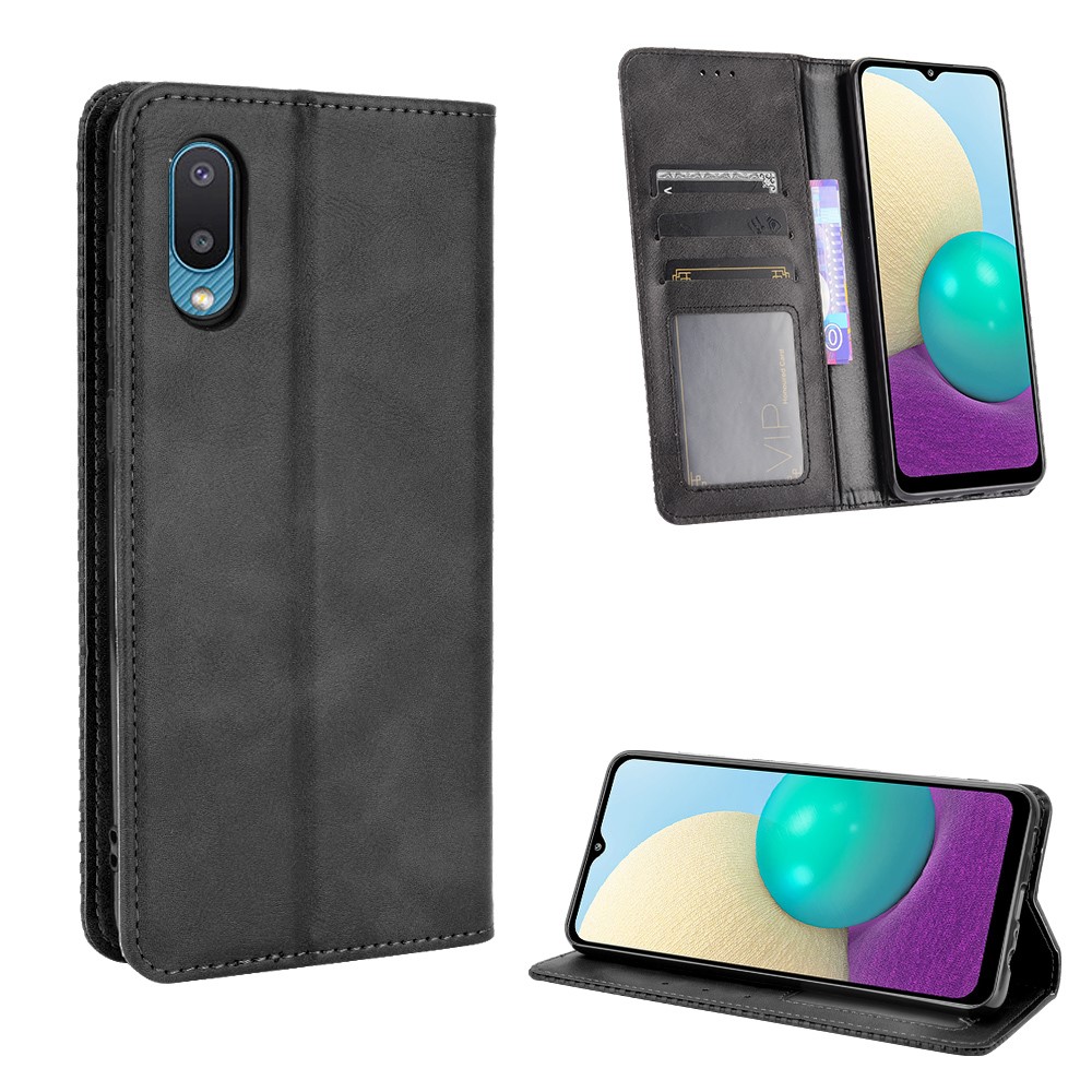 Magnetic Vintage Style Phone Case Wallet Stand Leather Cover for Samsung Galaxy M02 / Galaxy A02 - Black-5