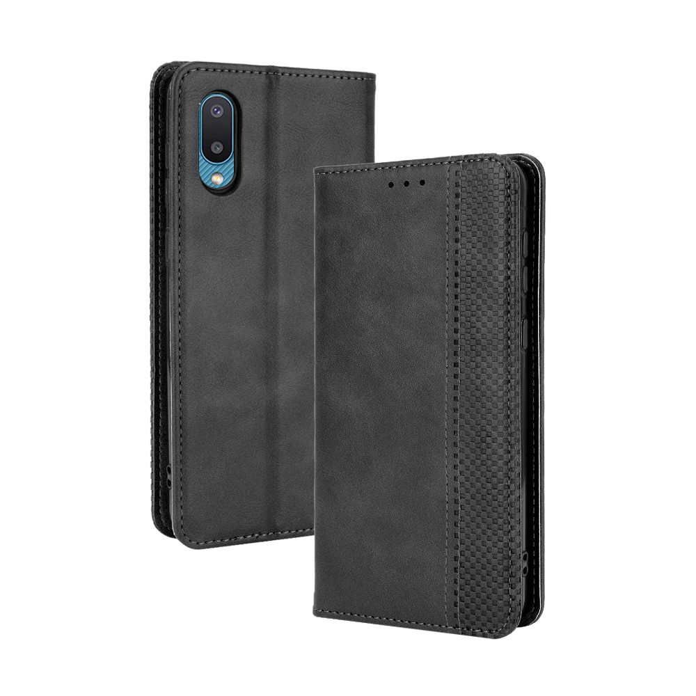 Magnetic Vintage Style Phone Case Wallet Stand Leather Cover for Samsung Galaxy M02 / Galaxy A02 - Black-6