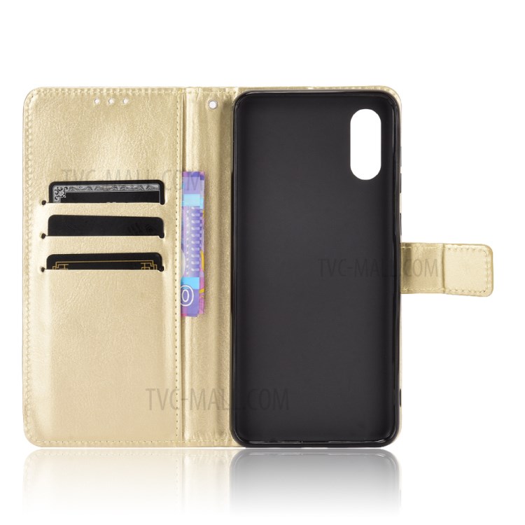 Crazy Horse Texture Wallet Design PU Leather Stand Protector Cover for Samsung Galaxy M02 / A02 - Gold-2