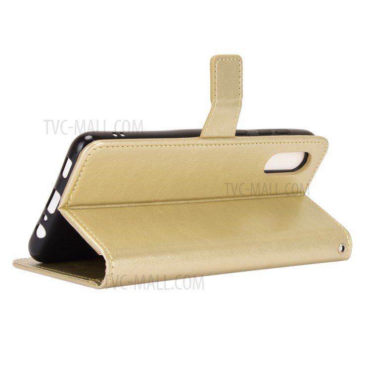 Crazy Horse Texture Wallet Design PU Leather Stand Protector Cover for Samsung Galaxy M02 / A02 - Gold-4