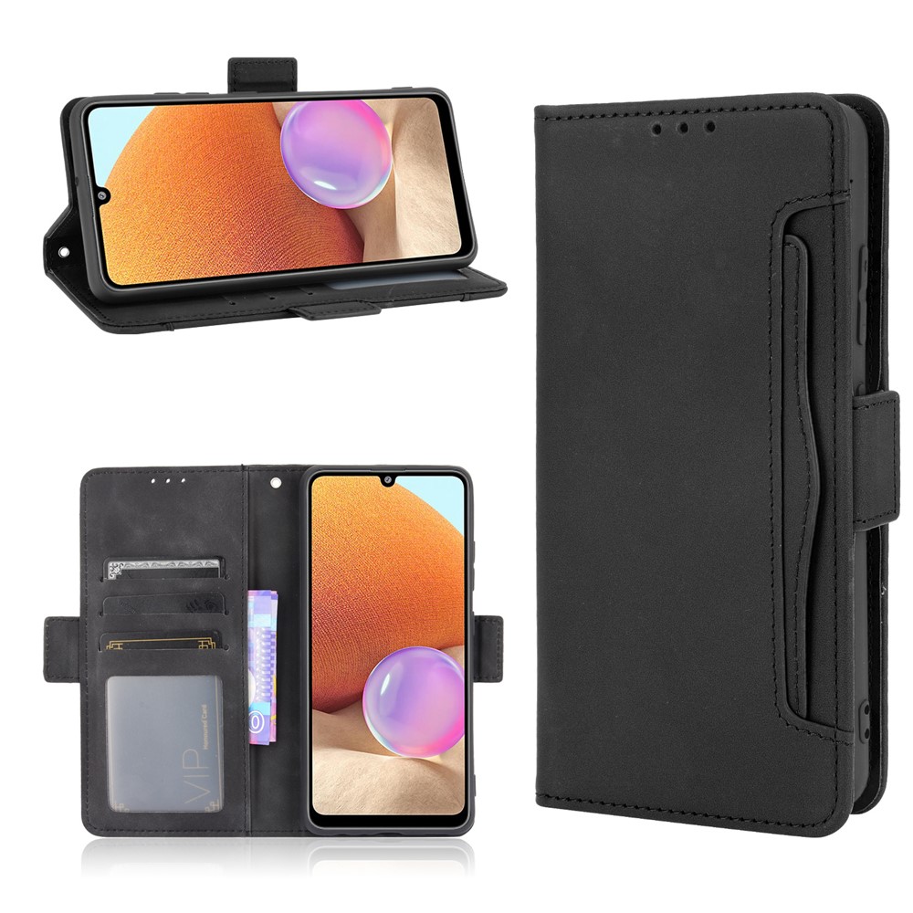 Leather Wallet Protective Case with Multiple Card Slots for Samsung Galaxy A32 4G (EU Version) - Black-1