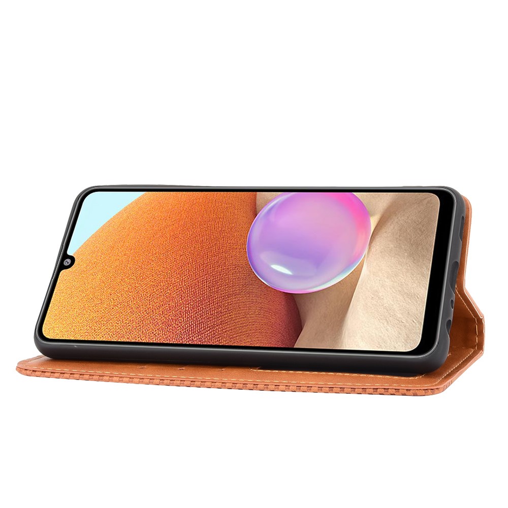 Automatisch Absorbiertes Magnetisches Vintage-vintage-brieftaschenstand Telefonhülle Für Samsung Galaxy A32 4G - Braun