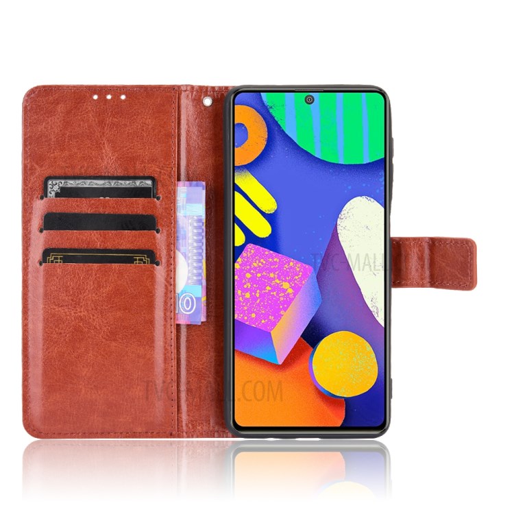 Crazy Horse Texture Wallet Design PU Leather Stand Protector Cover for Samsung Galaxy M62 / Galaxy F62 - Brown-3