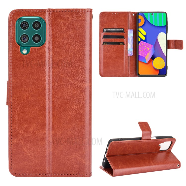 Crazy Horse Texture Wallet Design PU Leather Stand Protector Cover for Samsung Galaxy M62 / Galaxy F62 - Brown-5