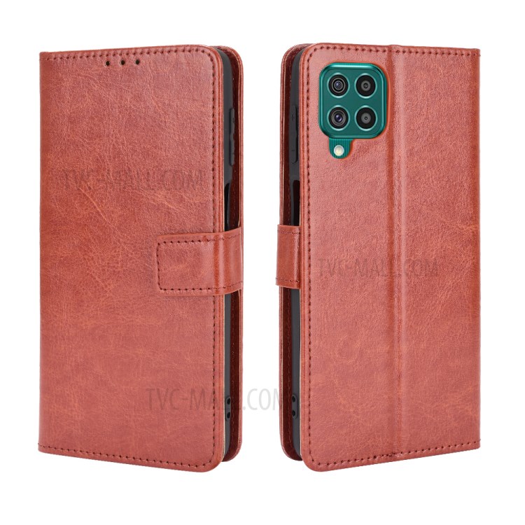 Crazy Horse Texture Wallet Design PU Leather Stand Protector Cover for Samsung Galaxy M62 / Galaxy F62 - Brown-6