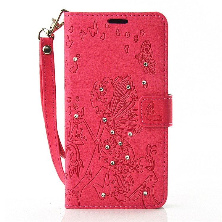 

Butterfly Flowered Girl Diamond Leather Card Slot Case for Samsung A3 SM-A310F (2016) - Red