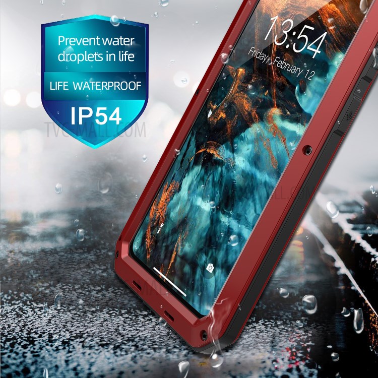 Silicone+ Metal + Tempered Glass Film Tank Shockproof Phone Case Shell for Samsung Galaxy S21 Plus 5G - Red-3
