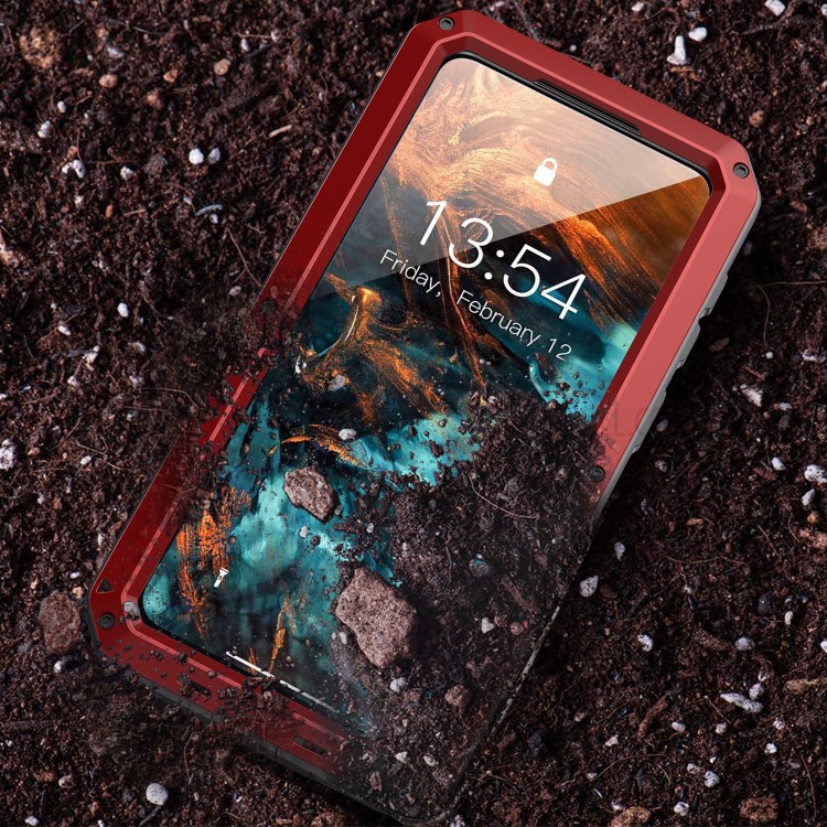 Silicone+ Metal + Tempered Glass Film Tank Shockproof Phone Case Shell for Samsung Galaxy S21 Plus 5G - Red-5