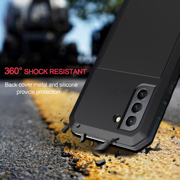 Silicone Metal Tank Shockproof Phone Cover with Tempered Glass Film for Samsung Galaxy S21 5G - Black-2